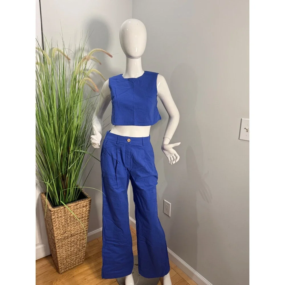 Commense Cotton Blue Chic Cobalt Crop & Pant Set size S‎